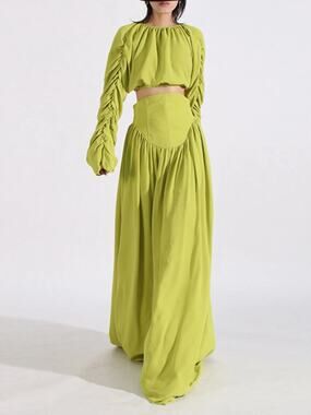 Ruched Long Sleeve Top and High Waist Skirt Set